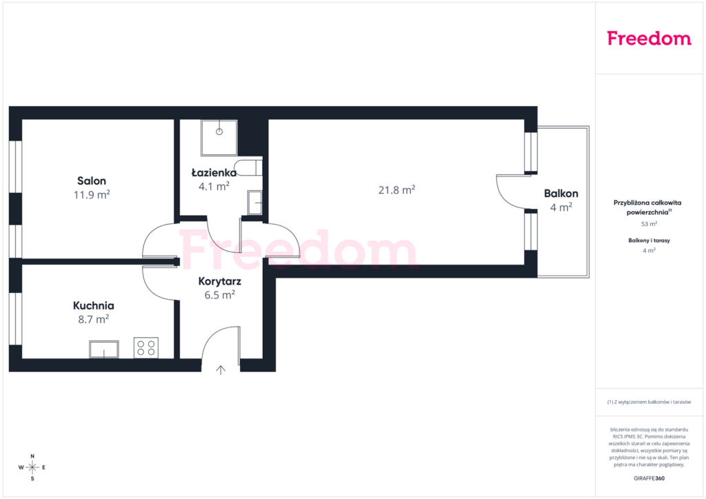 2-pokojowe mieszkanie 53,3 m² z garażem, Elbląg - rzut 1