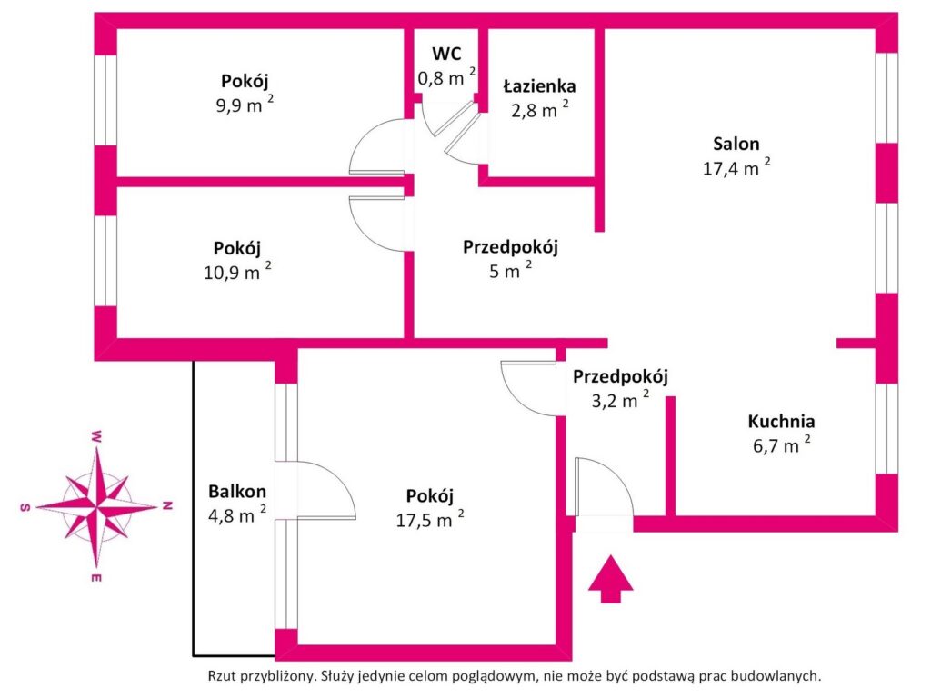 4 pokoje (76 m²) na Gocławiu | ul. Przemyka | 1. p - rzut 1