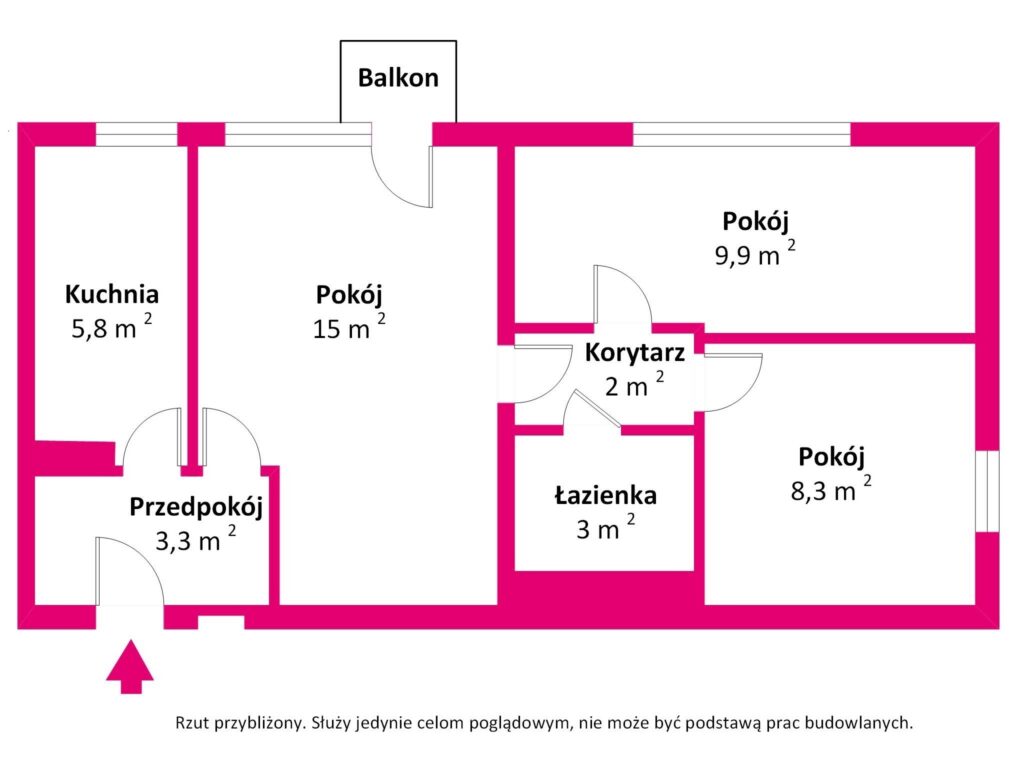 3 pokoje z balkonem na Bródnie | 48 m² | - rzut 1
