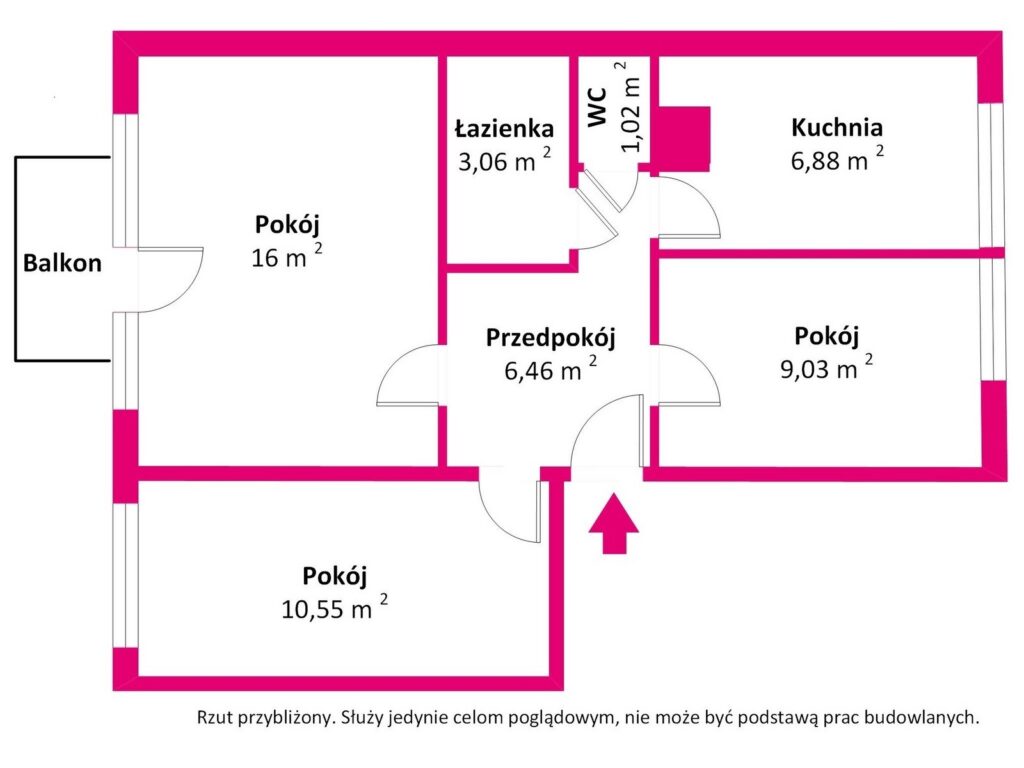 Trzy pokoje, oddzielna kuchnia, ul.Krymska - rzut 1