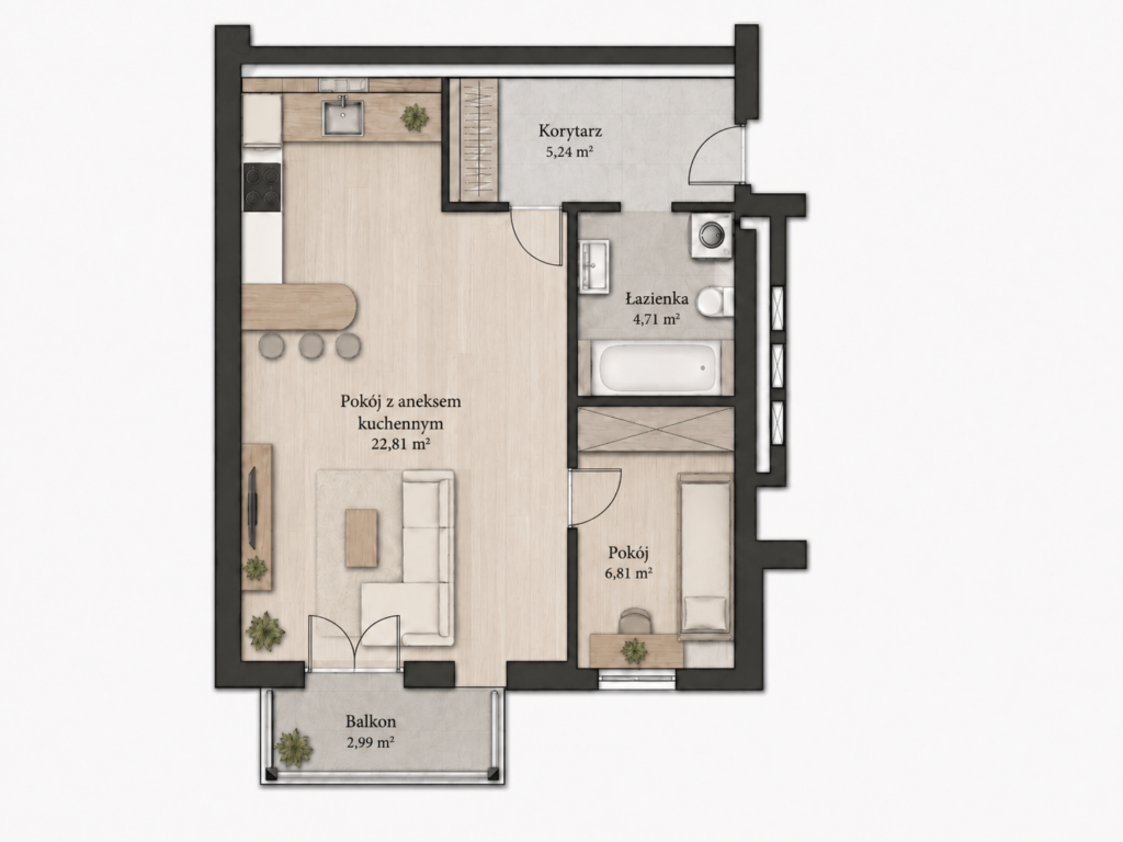 Górczyn | 2 pokoje | balkon | garaż - rzut 1