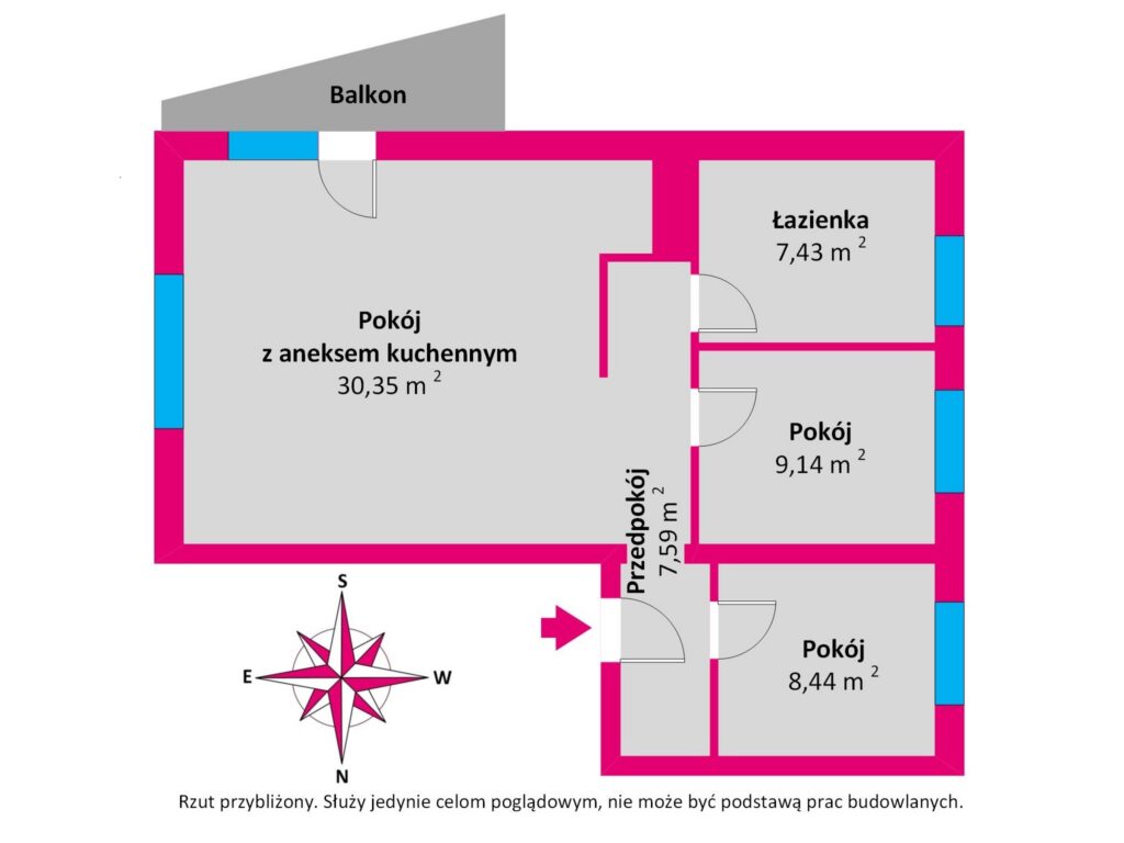 3 pokoje | 62,95 m² gotowe do zamieszkania Jasień - rzut 1