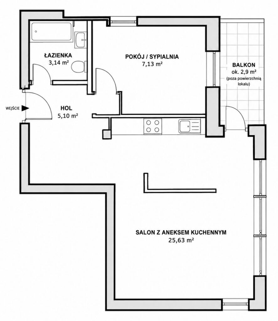 Katowicka | 41 m² | balkon | Malta | Politechnika - rzut 1