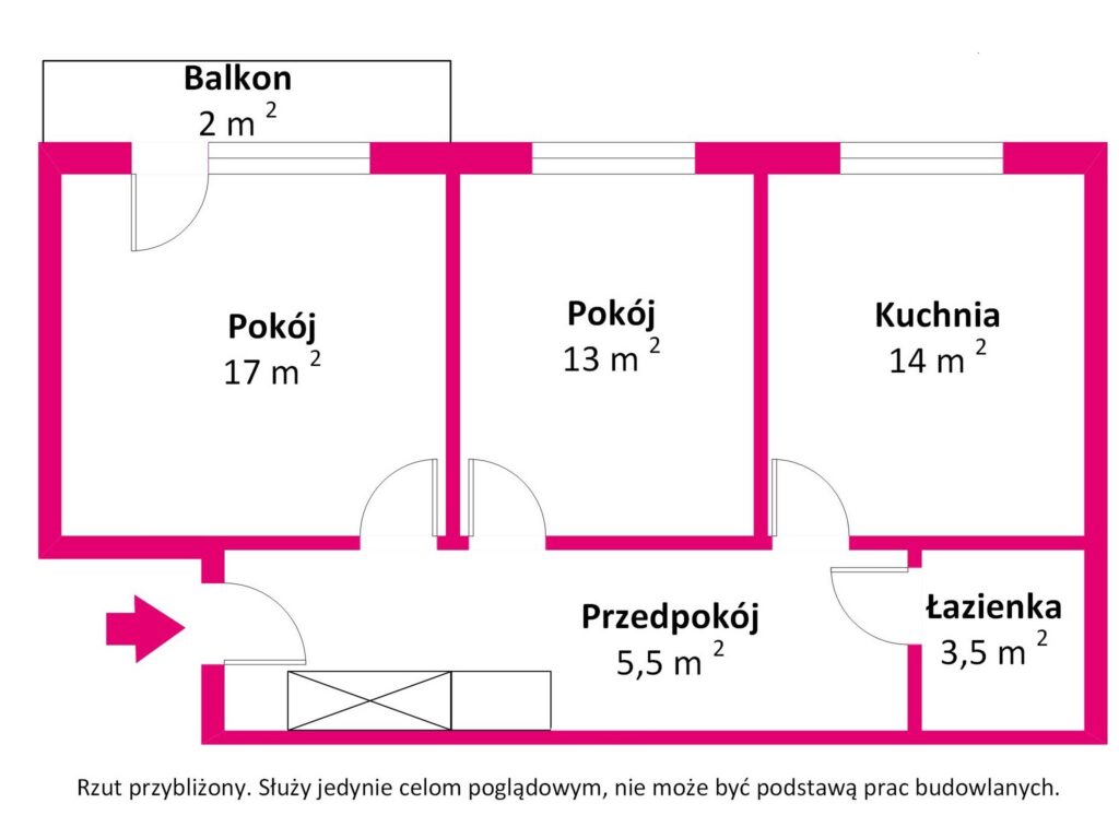 2 pokoje przy stacji metra Stare Bielany - rzut 1