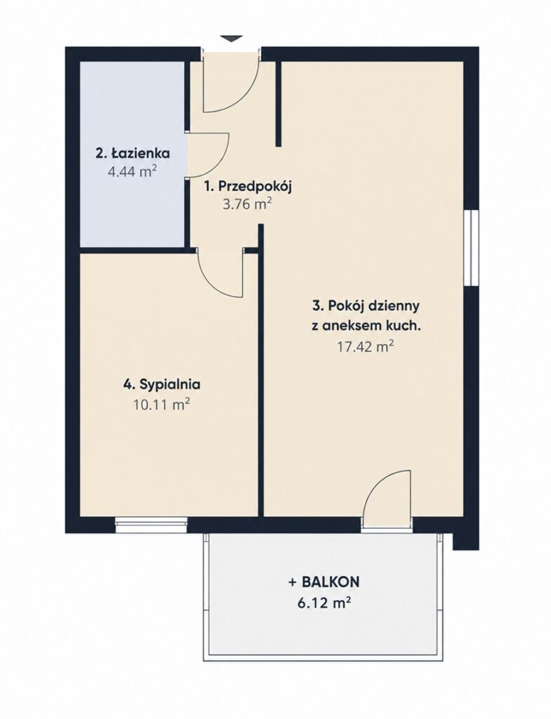 2 pokoje z balkonem, 35,73 m², ul. Pastelowa - rzut 1