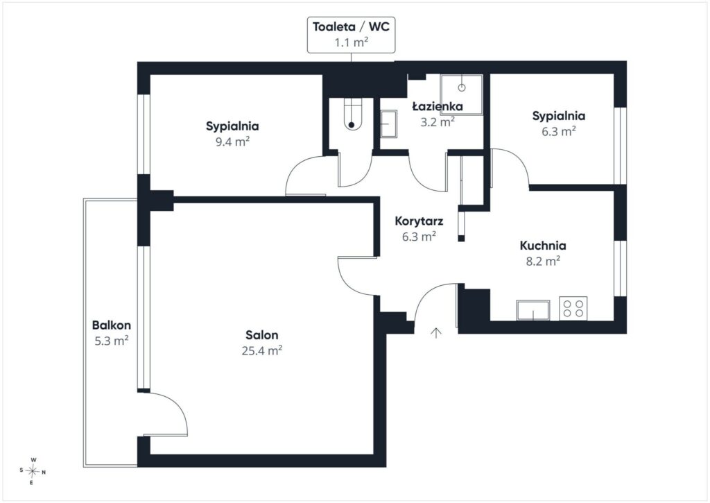 Mieszkanie, 3 pokoje, 60 m2, Jaroty - rzut 1