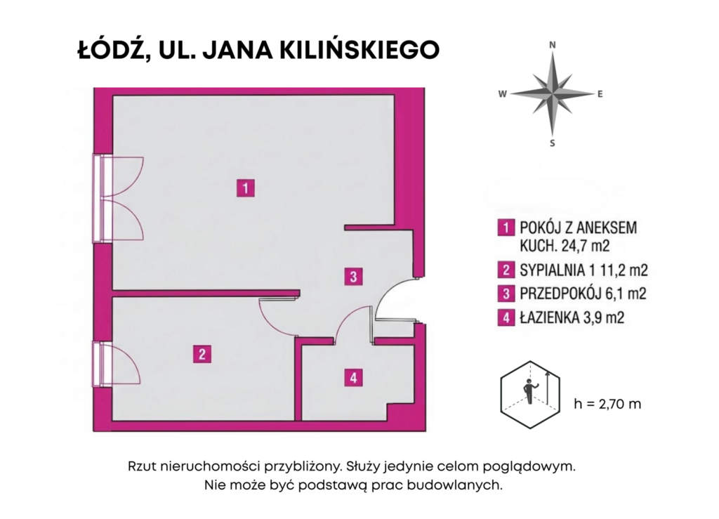 Apartament z widokiem na panoramę Łodzi - rzut 1