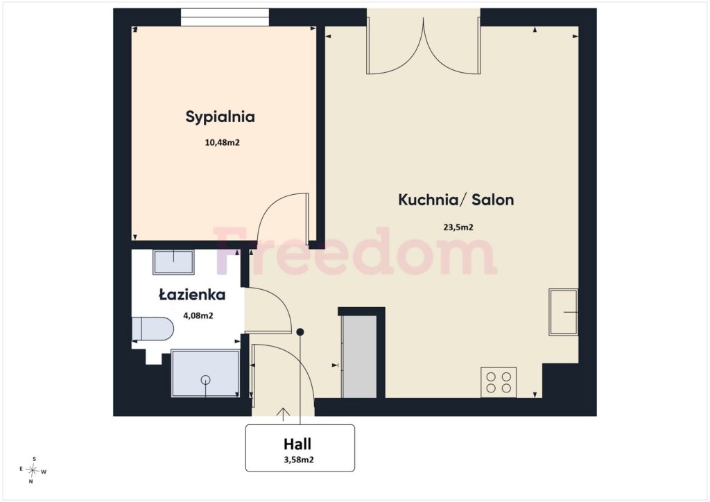 2 pokoje | 41,64m² | Wola | ul. Radziwie - rzut 1