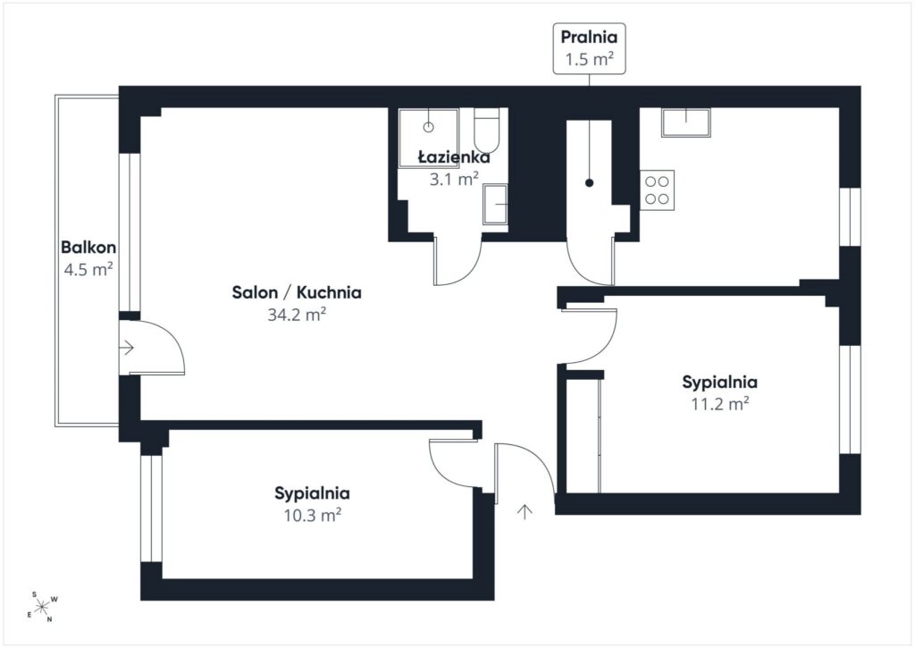 Mieszkanie 3 pokoje, 60 m2, Gębika, po remoncie - rzut 1